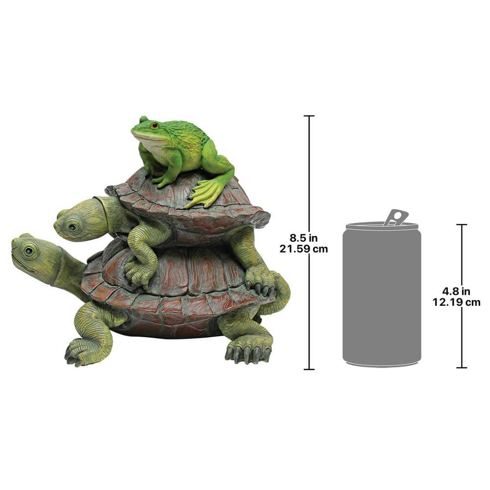 Hand-Painted Green Frog and Turtles Resin Garden Statue