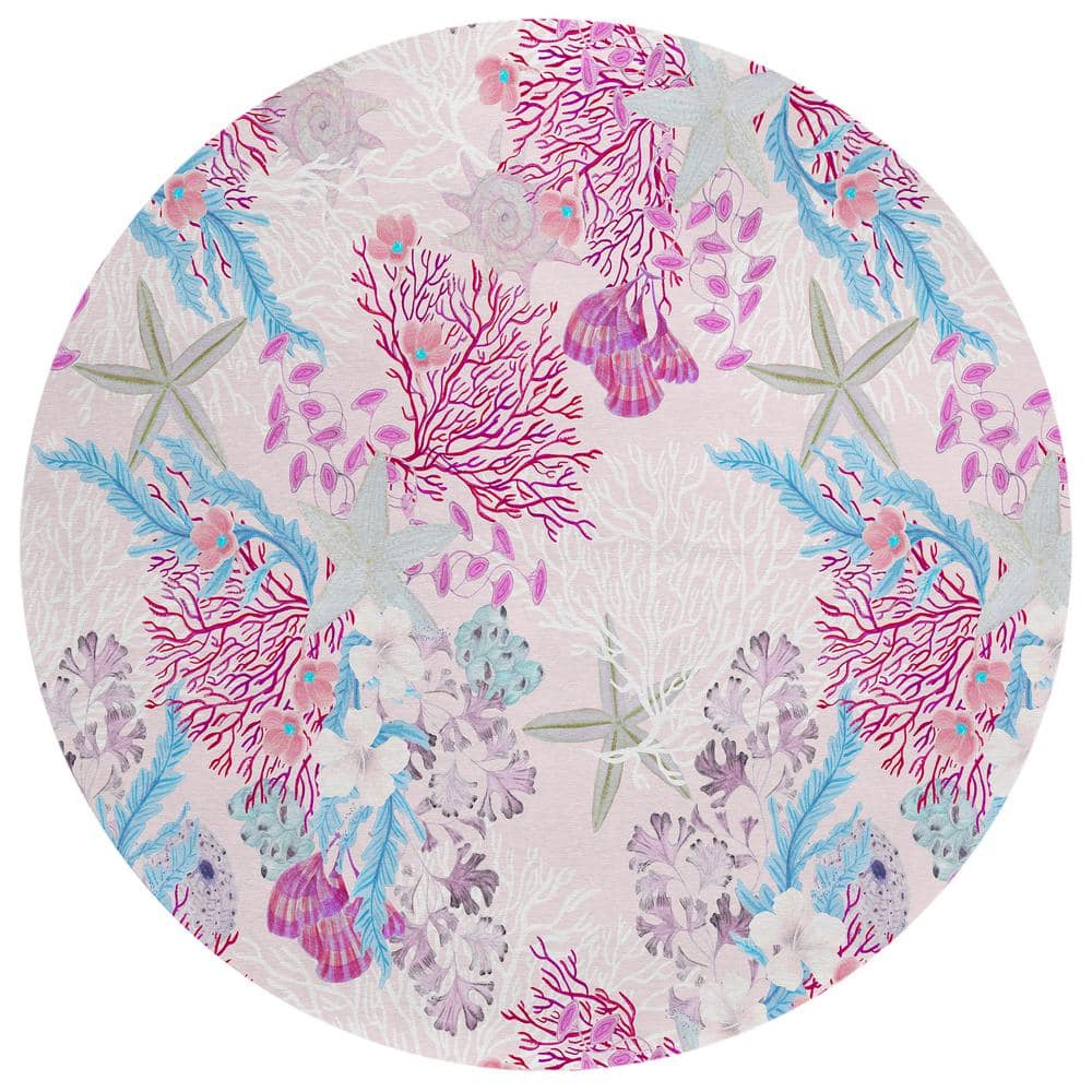 Surfside 8 ft. x 8 ft. Pink Geometric Indoor/Outdoor Area Rug