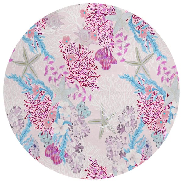 Addison Rugs Surfside 8 ft. x 8 ft. Pink Geometric Indoor/Outdoor Area Rug