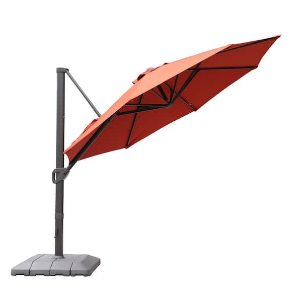 Mondawe 11 ft. Patio Aluminum Cantilever Umbrella Market Offset Umbrella with Crank System & Base in Red