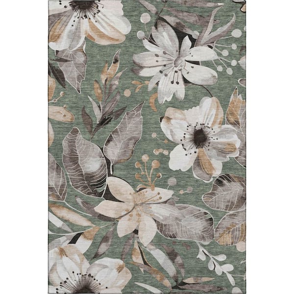 Mayfield Premium Machine Washable Abstract AMF2260 Sage 5 ft. x 7 ft. 6 in. Area Rug