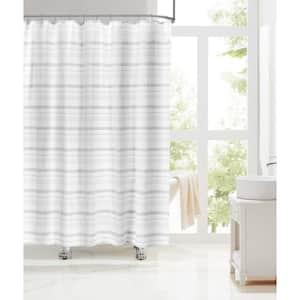 72 in. x 72 in. Gray and White Striped Cotton Blend Shower Curtain