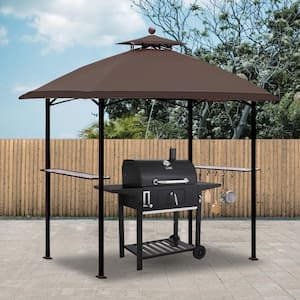 Coast Shade 8 ft. x 5 ft. Brown Arc Grill Gazebo Double Tiered Outdoor BBQ Gazebo Canopy
