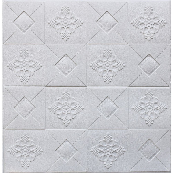 Dundee Deco Falkirk Markinch 1/4 in. x 27.6 in. x 27.6 in. White PE Foam Peel and Stick 3D Decorative Wall Panel (10-Pack)