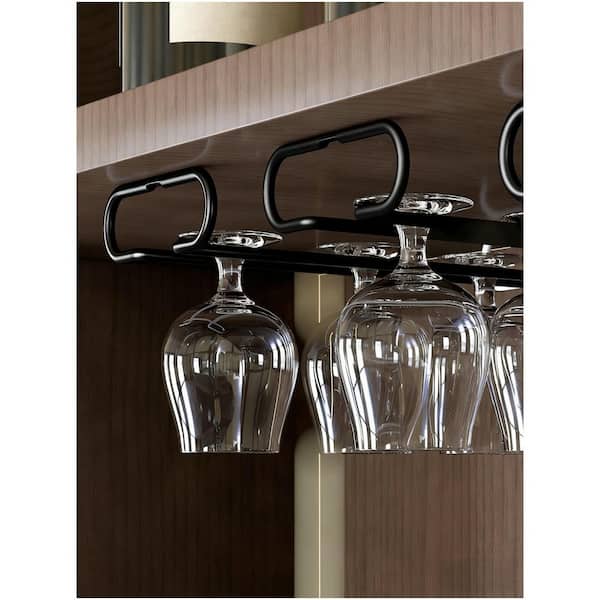 10.2 in. Under Cabinet Wine Glass Rack and Stemware Rack for Kitchen and Bar Stemware Storage, Black (2-Pack)
