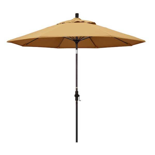 California Umbrella 9 ft. Outdoor Market Patio Umbrella Bronze Aluminum Pole Fiberglass Ribs Collar Tilt Crank Lift in Sunbrella