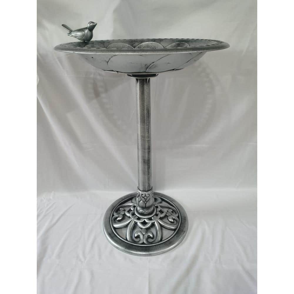 30 Inch Silver Polyresin Outdoor Garden Bird Bath