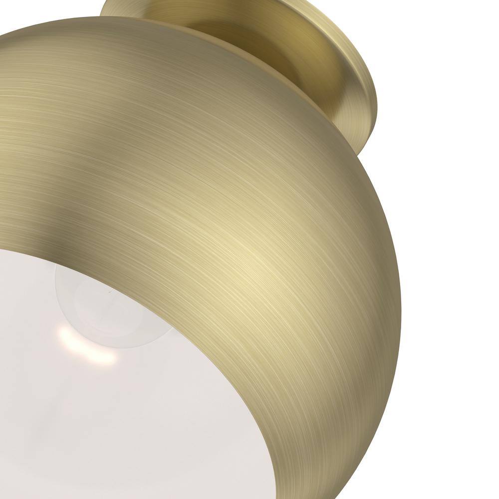Elegant Antique Brass 1-Light Flush Mount with White Interior