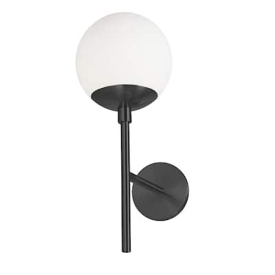 Dayana 1-Light Matte Black Wall Sconce with White Glass