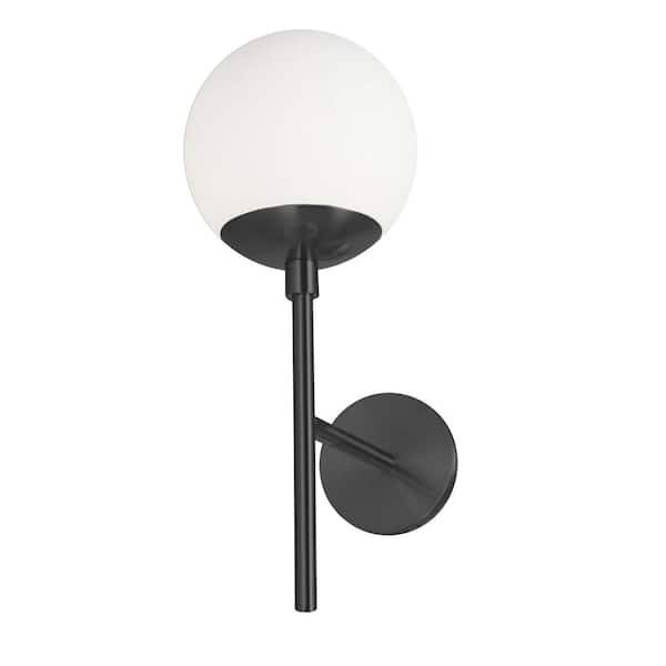 Dainolite Dayana 1-Light Matte Black Wall Sconce with White Glass