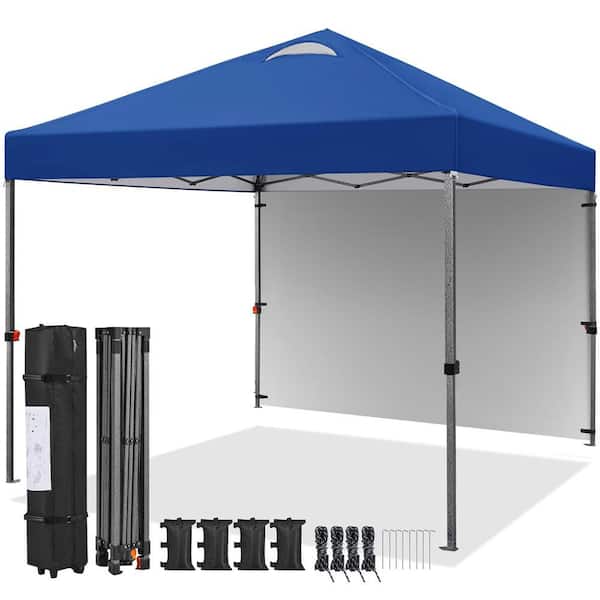 10x10 ft. Pop-up Portable Canopy Tent w/ 1-Sidewall Roller Bag and Sandbags and Ground Stakes and Guy Lines, Navy Blue