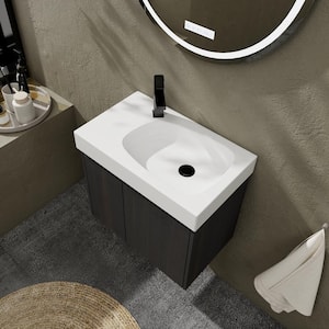 Modern 24 in. W Floating Single Sink Black Bath Vanity with White Resin Top