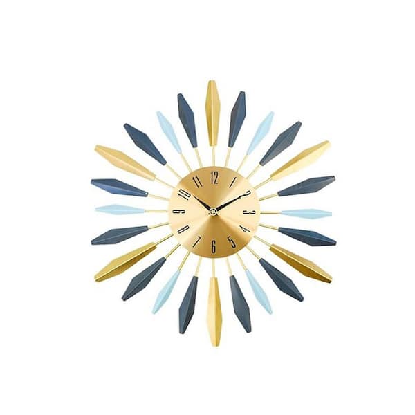 Unbranded Modern blue/gold Metal Silent Non-Ticking Decorative Wall Clock