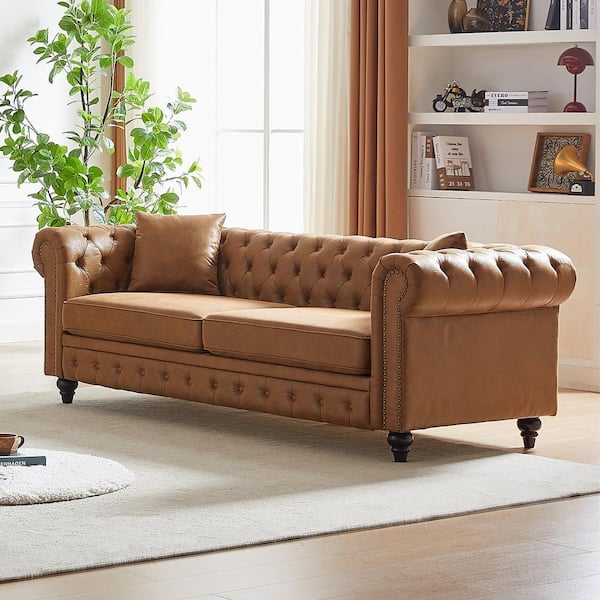 Z-joyee 85.5 in Wide Rolled Arm Faux Leather Rectangle Modern