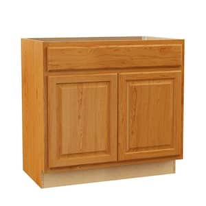 Hampton 36 in. W x 21 in. D x 34.5 in. H Assembled Bath Sink Base Bathroom Cabinet in Medium Oak