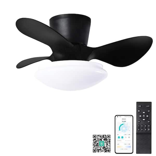 matrix decor 24 in. LED Indoor Modern Black Flush Mount Ceiling Fan with Remote, 3 Color temperature, Reversible Motor,APP Control
