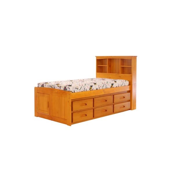 Captains Bookcase Bed, Twin Bed With 6 Drawers Underneath
