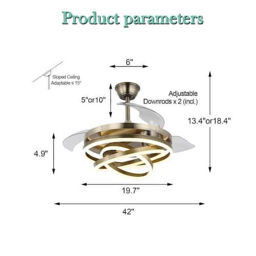 Wesley 42 in. Indoor LED Bronze DIY Shape Retractable Ceiling Fan With Lights, 6-Speed Ceiling Fan with Remote Control Lighting