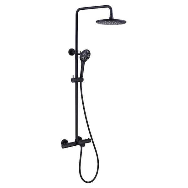 Dimakai 5-Spray Wall Mount Handheld Shower Head Thermostatic Rain Shower Faucet 1.8 GPM 9 in. Shower Head in Matte Black