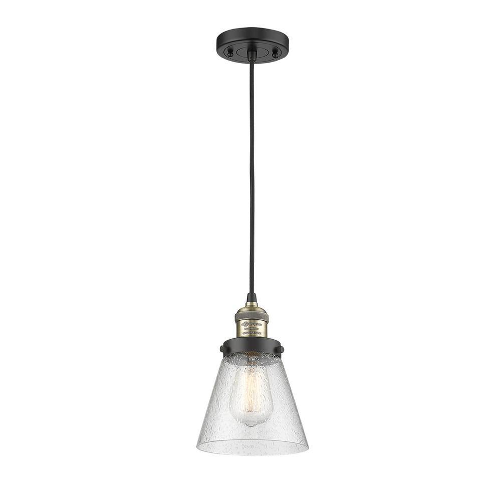 Black Antique Brass Mini Pendant Light with Glass Shade