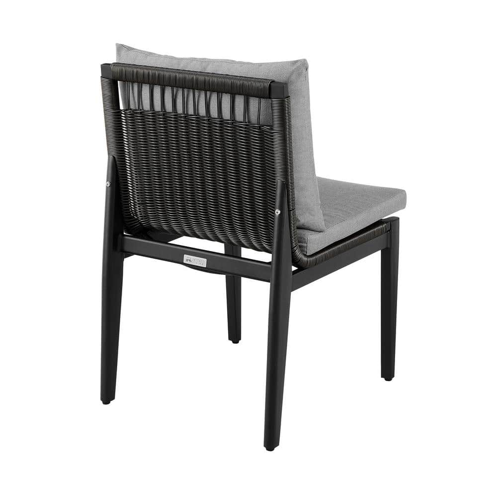 Cayman Gray Aluminum and Rattan Outdoor Dining Chairs with Cushions - Set of 2