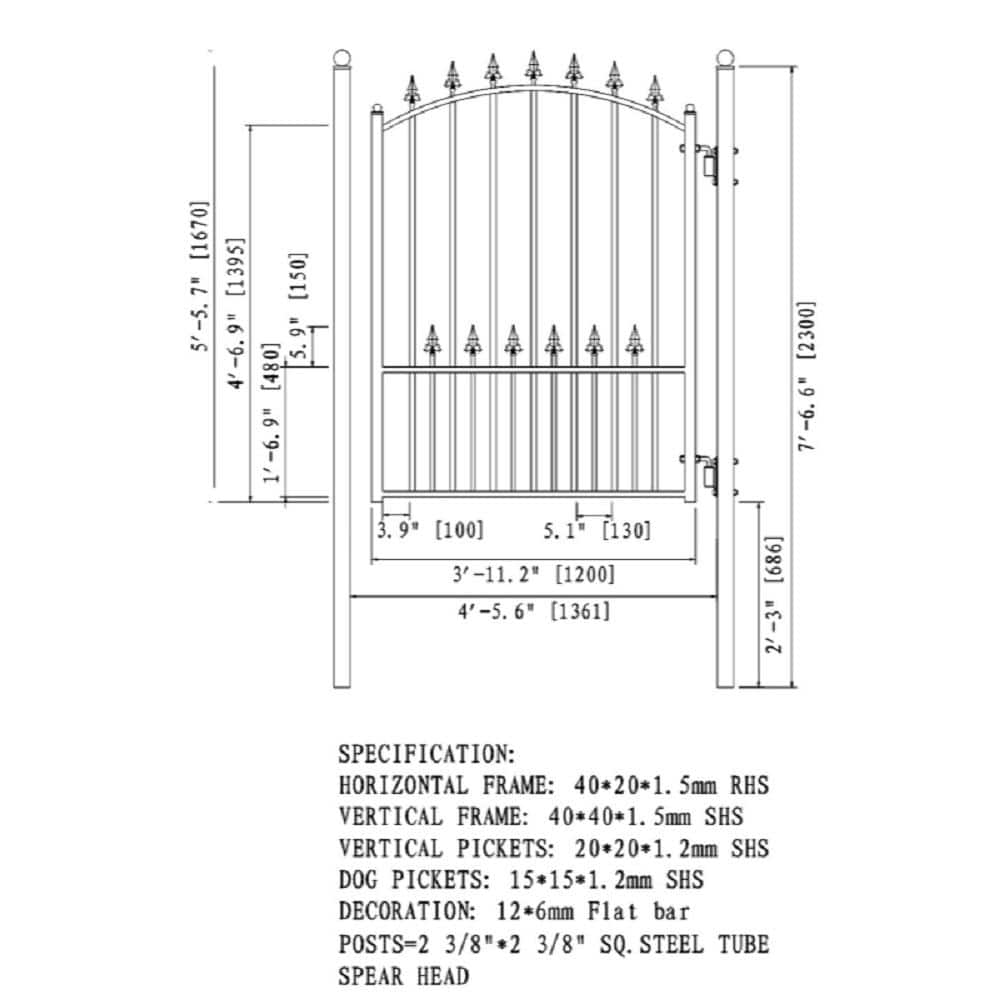 Oslo Style Black Wrought Iron Pedestrian Gate 5'x4'