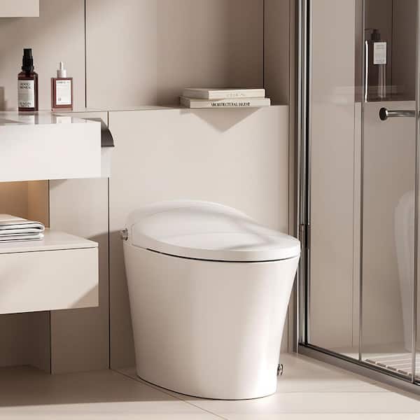 1-Piece 1/1.27 GPF High Efficiency Dual Flush Elongated Toilet in White  with Heated Seat and Slow-Close, Seat Included