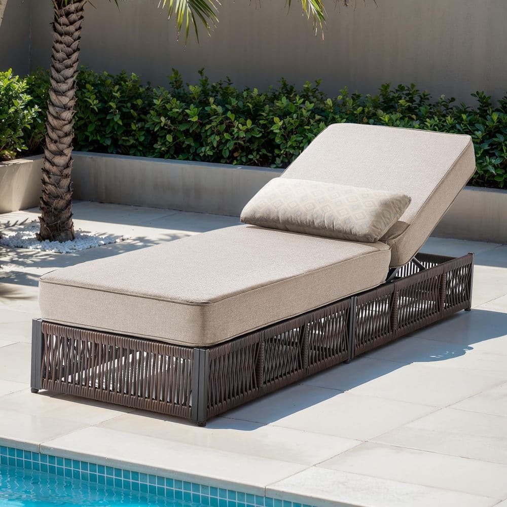 ArcoBay Brown Wicker Outdoor Chaise Lounge with 5 in. Thick Beige Cushions price history on PriceWatchPro