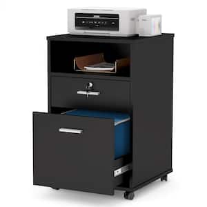Atencio Black Mobile File Cabinet with Lock 2-Drawer Wood Filing Cabinet for Letter Size