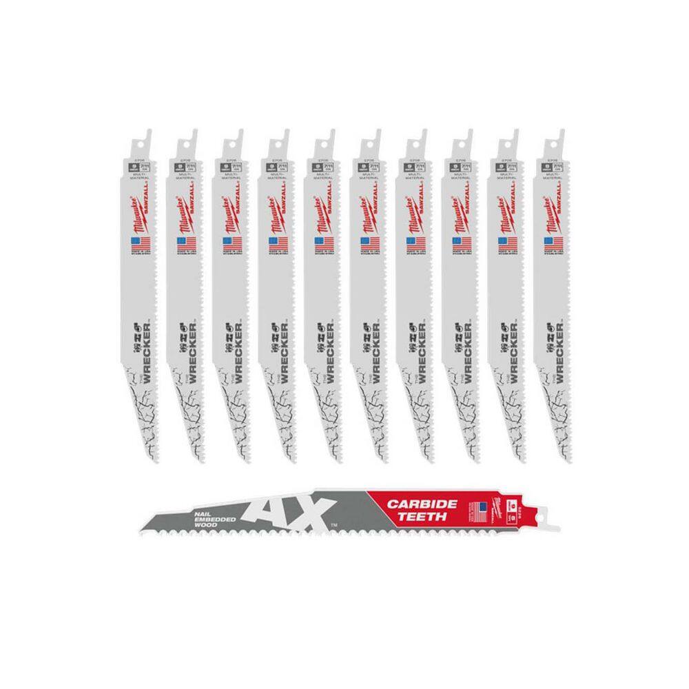 9 in. 7/11 TPI WRECKER Demolition Multi-Material SAWZALL Reciprocating Saw Blades (10-Pk) & 9 in. 5 TPI AX Carbide Blade price history on PriceWatchPro