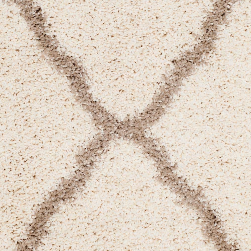 Hudson 3' x 5' Ivory/Beige Geometric Shag Synthetic Rug