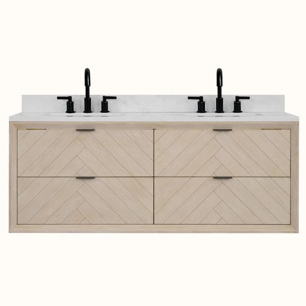 WH2660-WO 60 in. Double Sink Vanity Whitewashed Oak Finish Bath Vanity with White 1 in. Engineered Marble Top