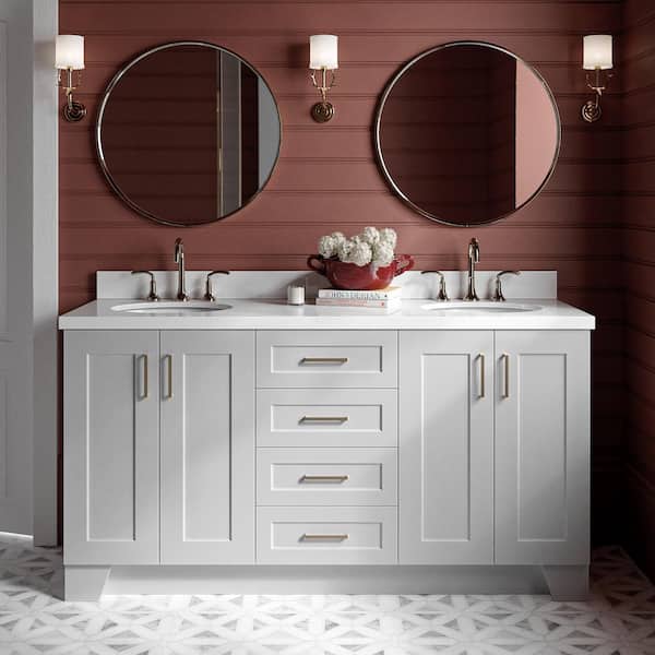 ARIEL Taylor 67 in. W x 22 in. D x 36 in. H Double Sink Freestanding Bath Vanity in Grey with Pure White Quartz Top