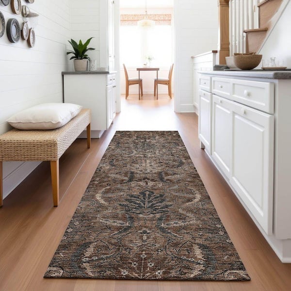 Mayfield Premium Machine Washable Abstract AMF1082 Fudge 2 ft. 3 in. x 7 ft. 6 in. Runner Rug
