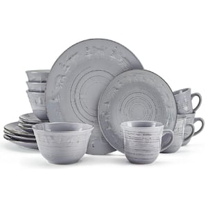 16-Piece Ceramic Trellis White Dinnerware Set, Service of 4, Gray
