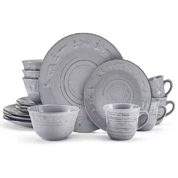 Aoibox 16-Piece Ceramic Trellis White Dinnerware Set, Service of 4, Gray