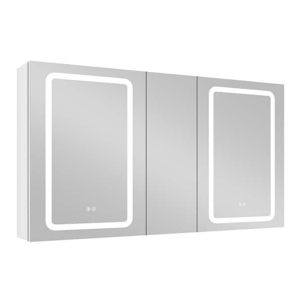 Getpro WHIT 50 in. W x 30 in. H Rectangular Aluminum Surface Mount Frameless Defogging LED Medicine Cabinet with Mirror White