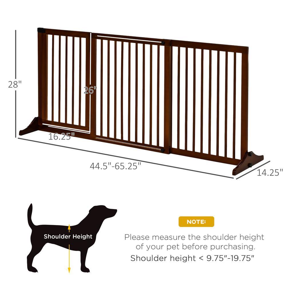 Adjustable Brown Pine Wood Freestanding Pet Gate with Lockable Door