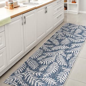 Nevis Palm Frond Navy/Ivory 2 ft. x 10 ft. Indoor/Outdoor Runner Rug