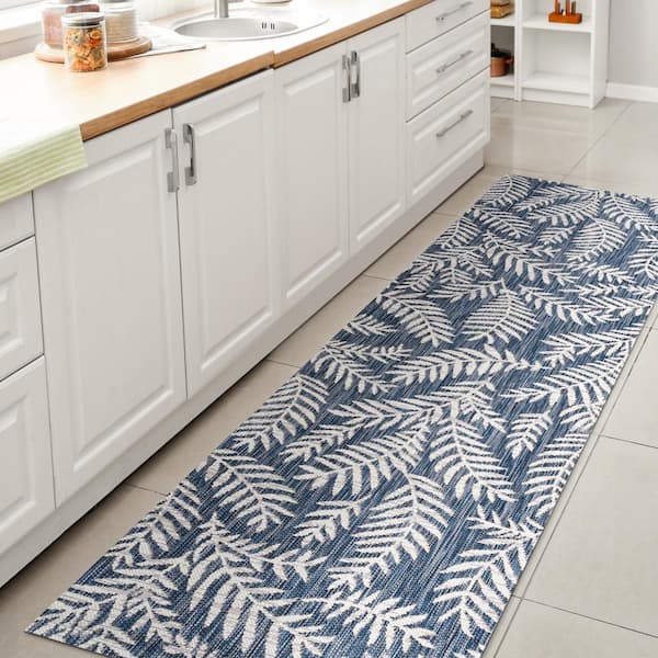 JONATHAN Y Nevis Palm Frond Navy/Ivory 2 ft. x 10 ft. Indoor/Outdoor Runner Rug