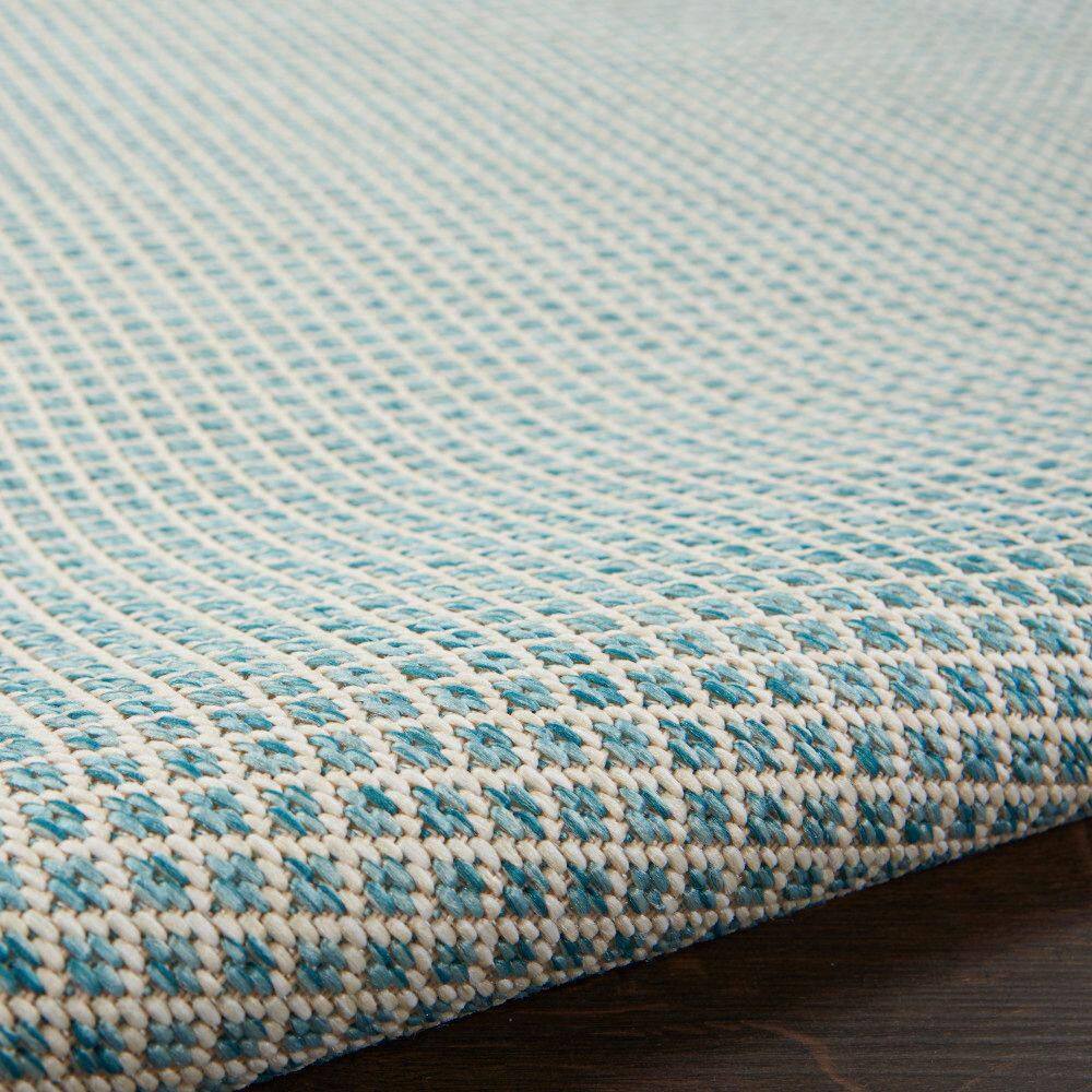Ivory Aqua Geometric Easy Care 26'' Synthetic Rug