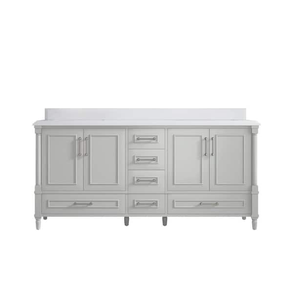 Willow Collections Hudson 72 in. W x 22 in. D x 36 in. H Double Sink Bath Vanity in Coventry Gray with Cove Edge White Quartz Top