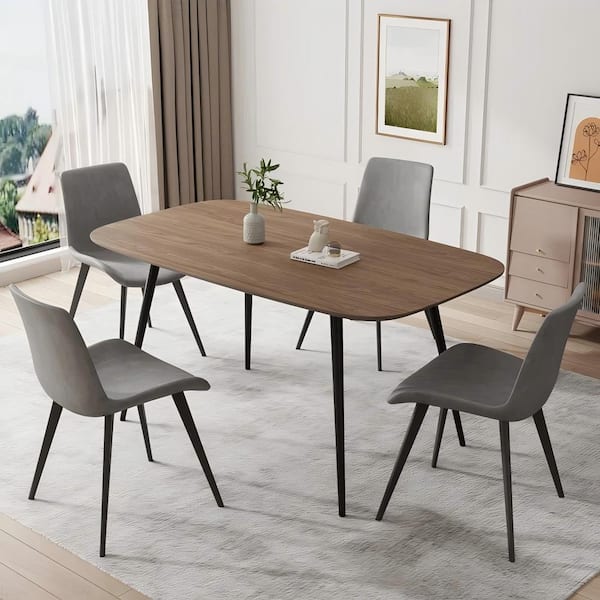 5-Piece Set of 4-Grey Chairs and Rectangular Dining Table, Dining Table Set, Dining Room Set with 4-Modern Chairs