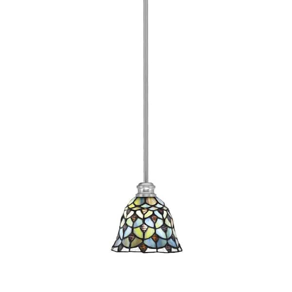 Unbranded Albany 60-Watt 1-Light Brushed Nickel Pendant Mini Pendant Light Crescent Art Glass and Light Bulb Not Included