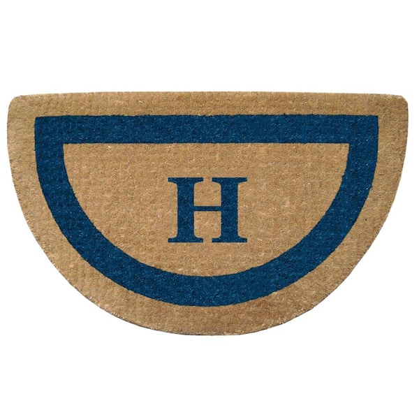 Nedia Home Single Picture Frame Tan/Blue 22 in. x 36 in. Half Round Heavy Duty Coir Monogrammed H Door Mat