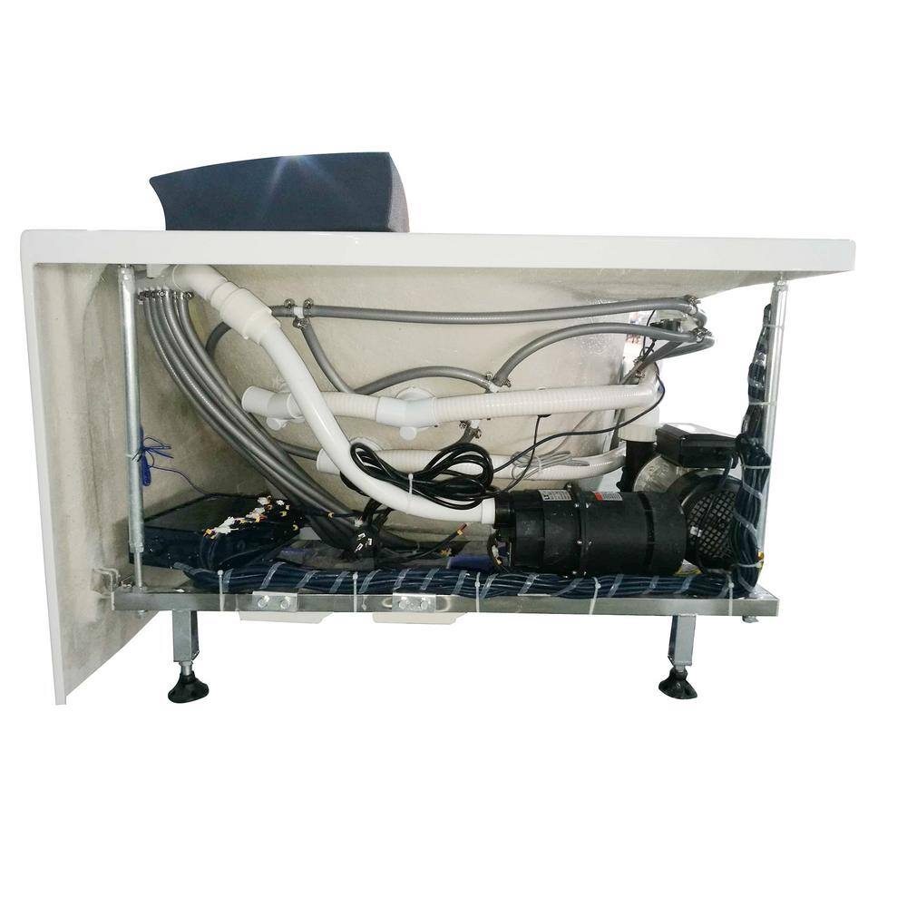 59'' White Acrylic Corner Whirlpool Bathtub with Glass Panel
