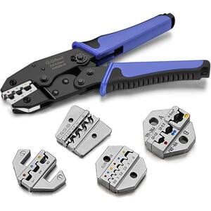 10 in. Ratcheting Wire Crimper Tool Set with 4 pcs. Interchangeable Dies for Heat Shrink Connectors in Blue