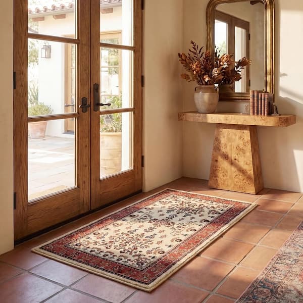 Lyndhurst 8 ft. x 10 ft. Ivory/Rust Border Antique Floral Area Rug
