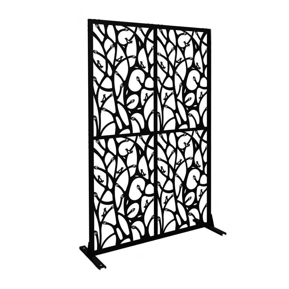 45.3 in. L x 15.8 in. W x 72 in. H Black Metal Decorative Fence, Privacy Screen with Stand for Indoor and Balcony