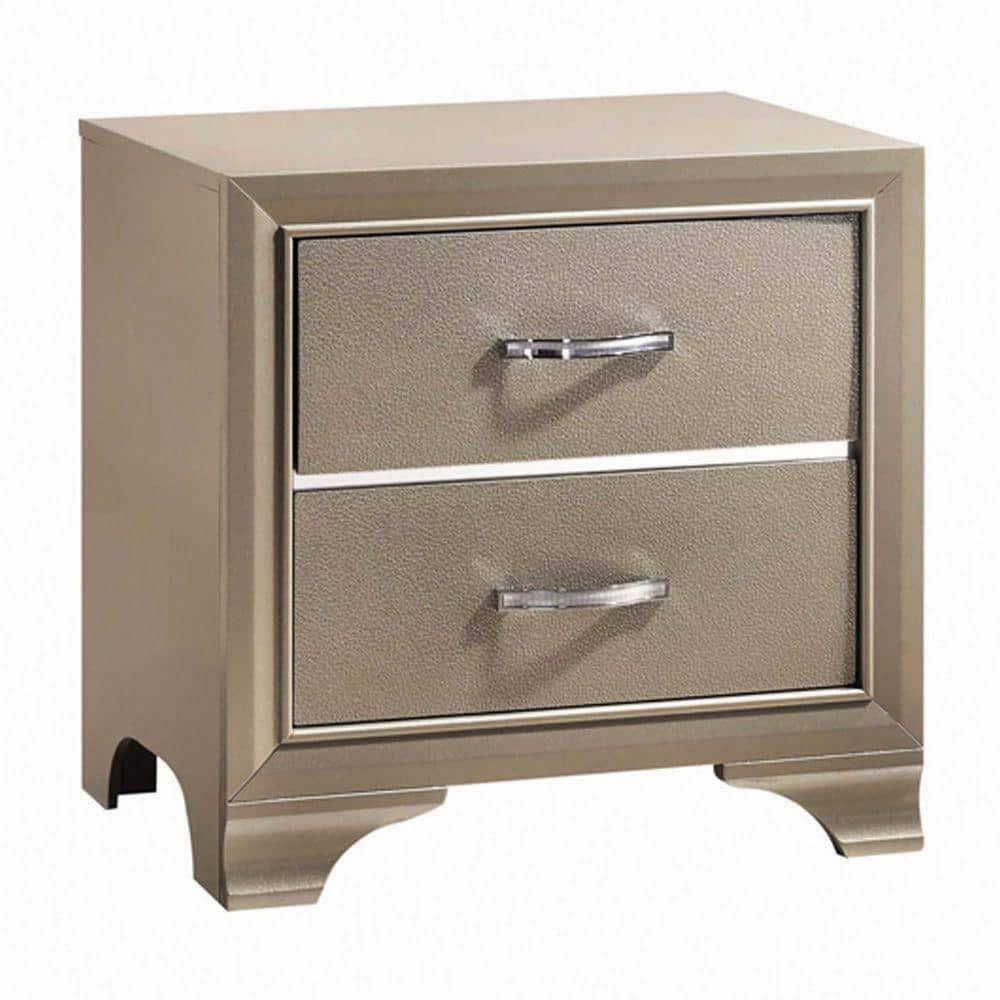 Champagne Silver Mirrored 2-Drawer Nightstand with Chrome Accents